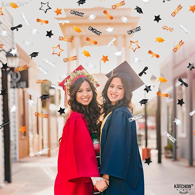 KatchOn, Congrats Grad Confetti 2025 - Pack of 1000 | Grad Decorations Class of 2025 | Graduation Confetti class of 2025 for Orange and Black, Graduation Decorations 2025