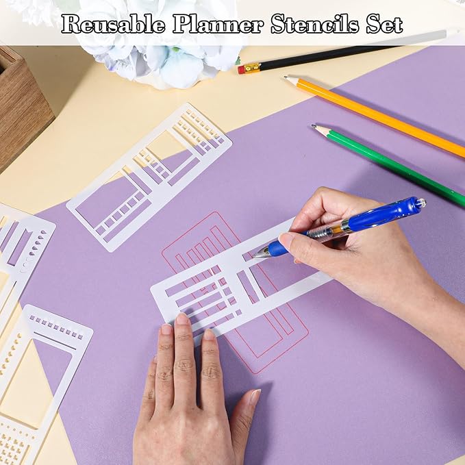 9 Pack Handmade Flexible Record Template, Reusable Planner Stencils Set Stencils Drafting Tools Templates Planner Stencil for Dot Grid Journals Calendar Scrapbooking DIY Craft