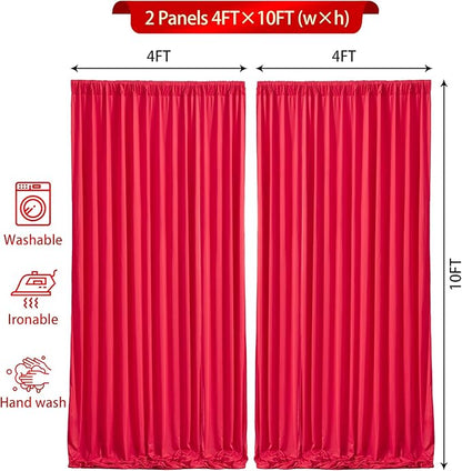 8 x 10ft Red Backdrop Curtains for Wedding Backdrop Drapes Red Photo Background No-Wrinkle Polyester Backdrop Curtain for Christmas Party Reception Prom Dj Set up Decor, 2 Panels (10'L x 4'W Each)