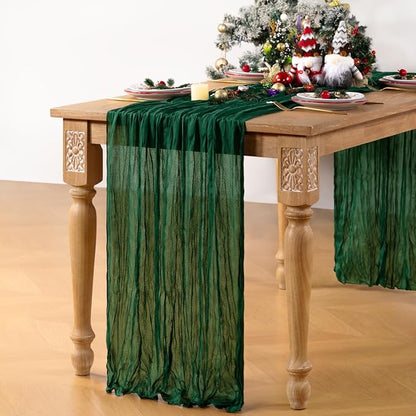 Emerald Green Cheesecloth Table Runner 4 Pack Christmas Green Table Runners Boho Gauze 120 Inches Cheese Cloth Table Decor for Xmas Holiday Season Parties Wedding Bridal Baby Shower Tea Party