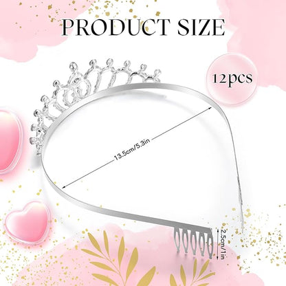 Remuuly 12 Pcs Princess Tiara for Women Silver Queen Tiara Rhinestone Hair Accessories, Princess Headbands Bulk for Bridal Wedding Birthday Prom Christmas Party, with Comb