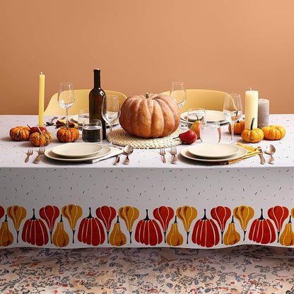 Thanksgiving Tablecloth, 2-Pack Disposable Table Cloths, Pumpkins Plastic Table Covers, 54 x 108 Inches, Thanksgiving Party Decorations
