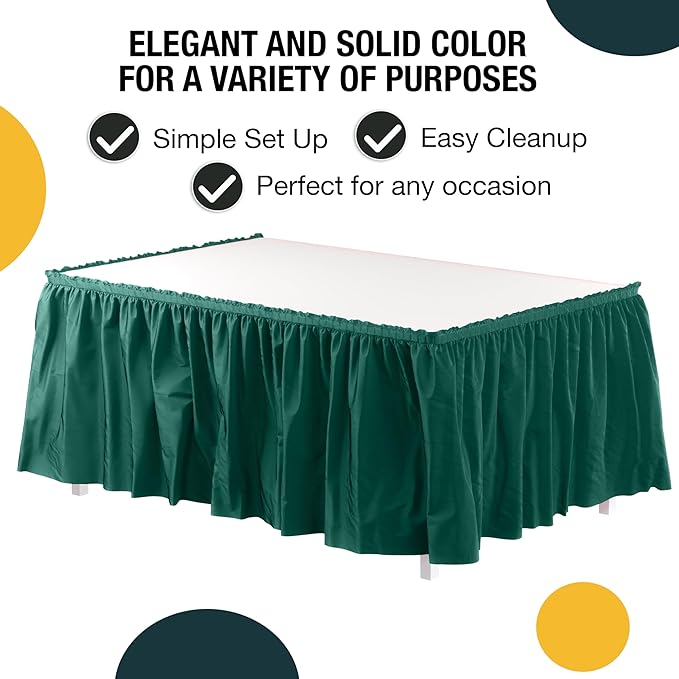 Exquisite Ruffle Table Skirt Dark Green 6 Pack 14 Ft Long Table Skirts for Rectangle Tables 6ft Plus or Round Tables Skirts with Adhesive Strip for Gender Reveal Decor & Happy Birthday Parties