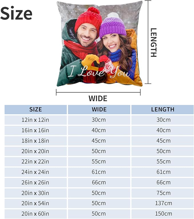 Easycosy Custom Pillow with Picture & Text, Two-Sides Velvet Customized Photo Pillowcase, 16"x16" Personalized Pillowcover with Photo, Custom Christmas Decor Love Gifts (Optional Pillow Insert)