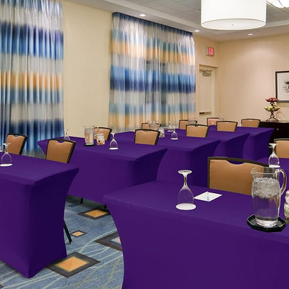 Fitted Stretch Table Cover for 6 ft Rectangle Tables-6 Pack Dark Purple Spandex Tablecloth-Elastic Folding Tablecloths for Party, Vendor Booth Display, Banquet Buffet Event, Craft Trade Show