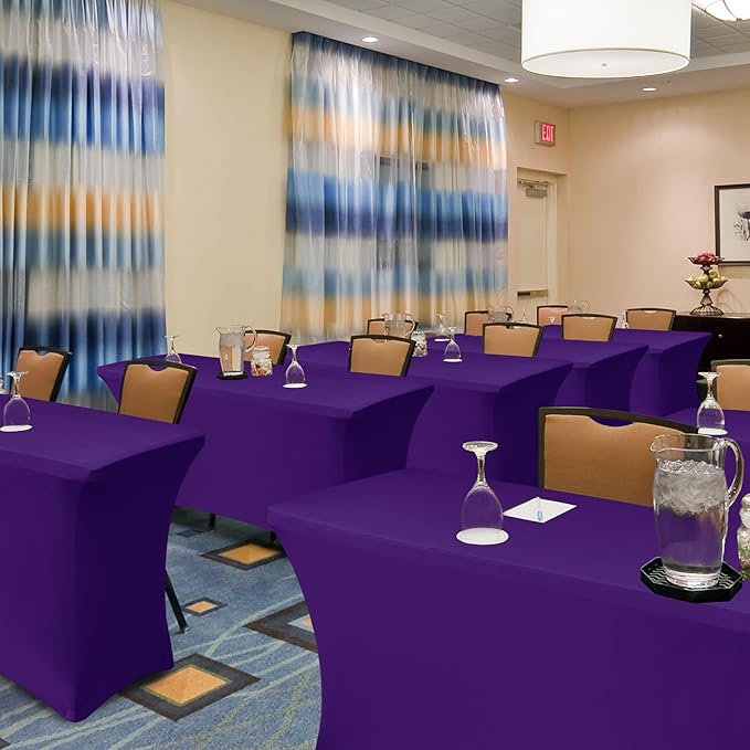 4ft Table Cloth for Rectangle Table-8 Pack Dark Purple Spandex Table Covers-Fitted Stretch Tableclothes Protector for for Party, Vendor Booth Display, Banquet Buffet Event, Craft Trade Show