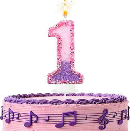 Birthday Number Candles for Cake, Pink Purple Glitter Number Candles for Cake Toppers, Ideal Birthday Parties Cake Decor, Wedding Anniversary and Other Celebrations (1 Candle)