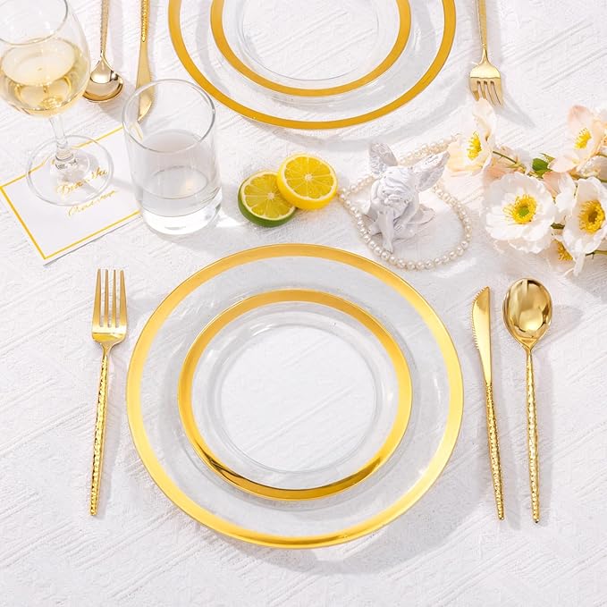 Supernal 360PCS Gold Plastic Silverware, Plastic Utensils Heavy Duty,Gold Silverware Disposable,Disposable Cutlery,Hammered Utensils Set Includes:120 Knives,Forks and Spoons for Party,Birthday,Wedding