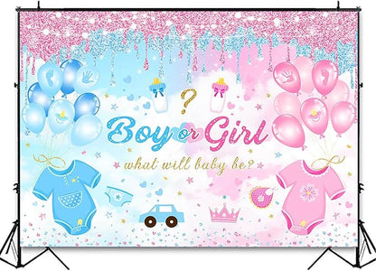 Avezano Gender Reveal Backdrop Boy or Girl Party Decoration Pink Blue Balloon Background for Baby Shower Gender Reveal Banner Supplies (10x7ft)