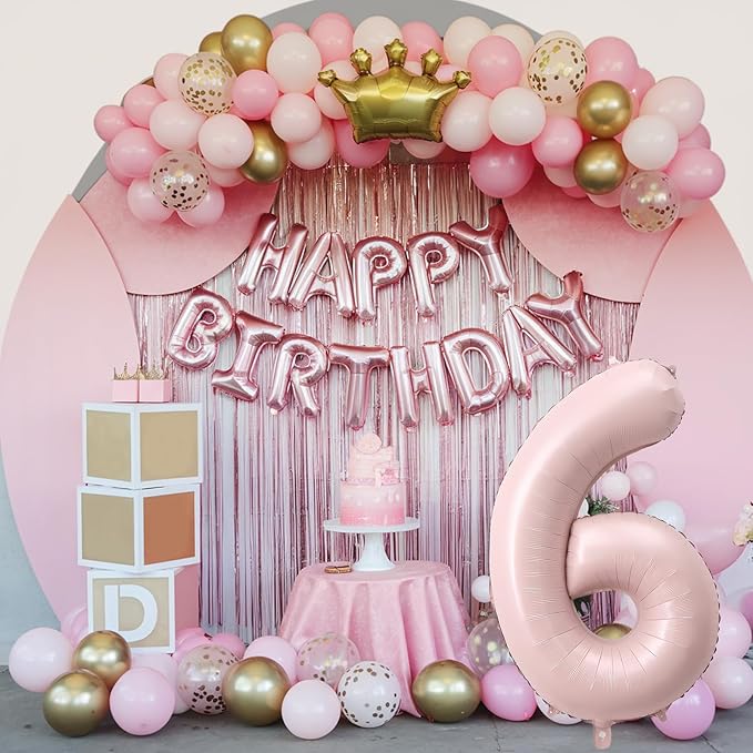 Light Pink Number Balloon 6, 40 Inch Large Self Inflating 6 Foil Number Balloons 0-9, Blush Pastel Pink Digital 6 Helium Balloon for Girls Women 6th Birthday Party Graduation Anniversary Decorations