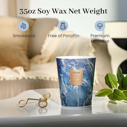 M&SENSE Extra Large Candle 35oz 150H Ocean Breeze Scented, 3 Wick Highly Scented Jar Candles, XL Large Christmas Gift Candle for Women, Long Lasting Burning for Holiday, Thanksgiving, Christmas