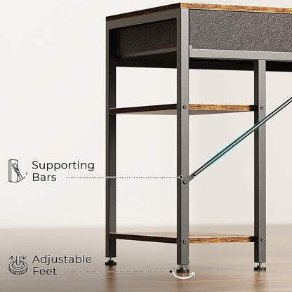 Huuger Computer Desk with 6 Drawers, Office Desk with Shelves, Reversible Gaming Desk, Corner Desk with Storage, Work for Home Office, Study, Living Room, 47inch, Rustic Brown
