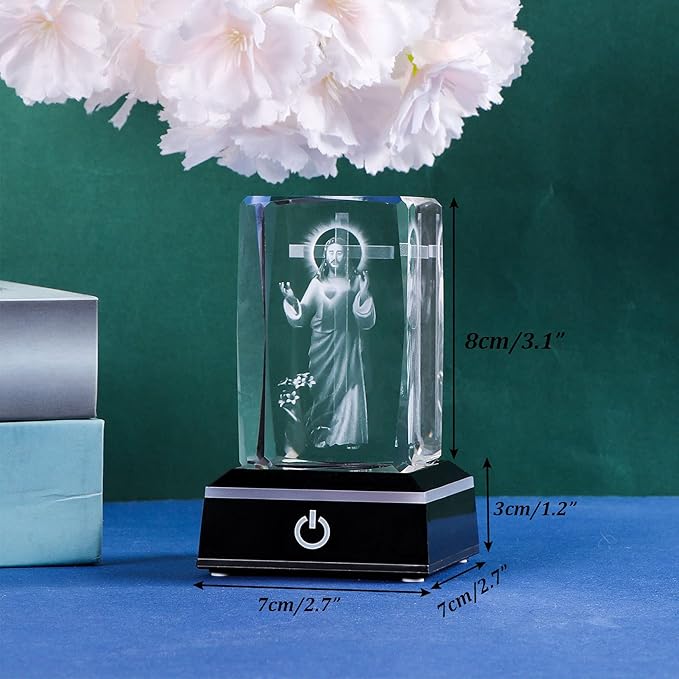 Movdyka 3D Crystal Cross Jesus Missionary Figurine with Colorful Light Base, Religious Gifts for Women Men Christian, Laser Engrave Inspirational Gifts for Friends Faith on Birthday Unique