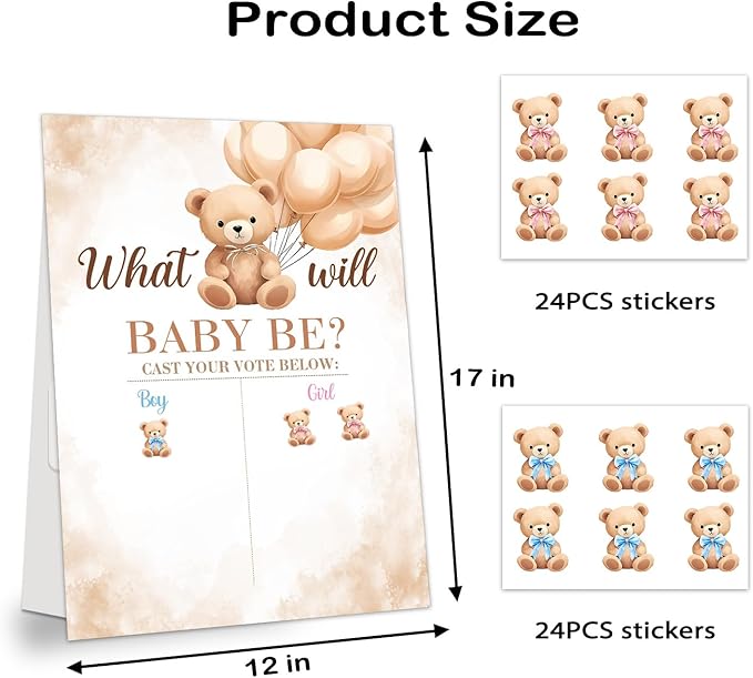Gender Reveal Decorations Bear Gender Reveal Games Gender Reveal Ideas 48 PCs Little Bear Stickers Boy or Girl Games Party Supplies for Gender Reveal Voting Use Gender Reveal Decor