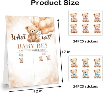 Gender Reveal Decorations Bear Gender Reveal Games Gender Reveal Ideas 48 PCs Little Bear Stickers Boy or Girl Games Party Supplies for Gender Reveal Voting Use Gender Reveal Decor