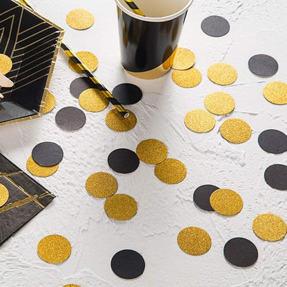 MOWO Glitter Confetti Circles Wedding Party Decor and Table Decor 1.2’’ in Diameter (glitter gold,black,200pc)