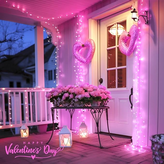 JMEXSUSS 200 LED Pink Christmas Lights for Decor, 66ft Pink String Lights Indoor Outdoor Clear Wire, Rose Color LED Fairy Light Plug in for Girls Room Wall Christmas Tree Party Decorations