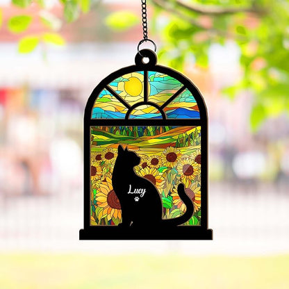 Personalized Cat Memorial Suncatcher – Custom Name & Cat Silhouette with Multiple Background Options, Pet Loss Sympathy Gift, Memorial Keepsake for Cat Lovers (Up to 3 Pets)