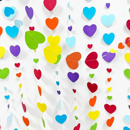 52Ft Valentines Day Party Decorations Rainbow Love Heart Garland Colorful Hanging Paper Heart Streamer Banner for Birthday Anniversary Bachelorette Engagement Wedding Baby Bridal Shower Carnival Party