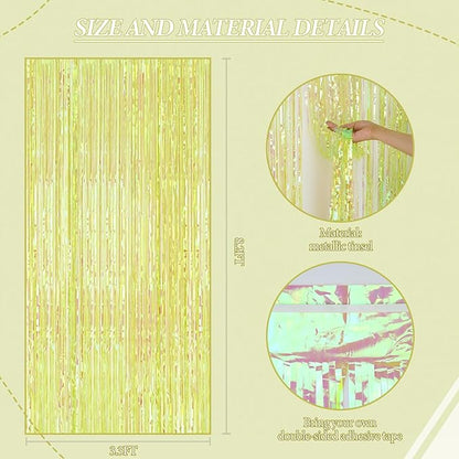 3 Pack Foil Fringe Backdrop - Transparent Green Shiny Tinsel Curtains for Party Decoration/Photo Booth Props - 3.3x8.2 FT Metallic Foil Backdrop for Birthday Wedding Graduation Christmas