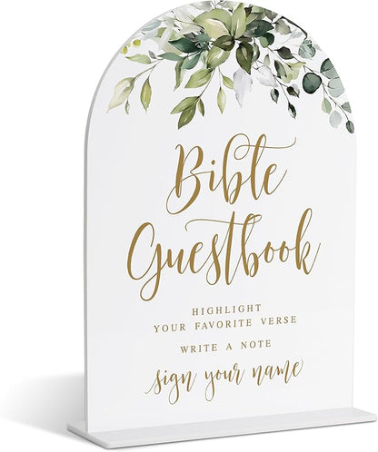 Bible Guestbook Sign, Greenery Gold Bridal Shower Decorations, Wedding Guest Book Alternative, Wedding Signs for Ceremony and Reception, Engagement Party Decor, Wedding Table Acrylic Decor - 37