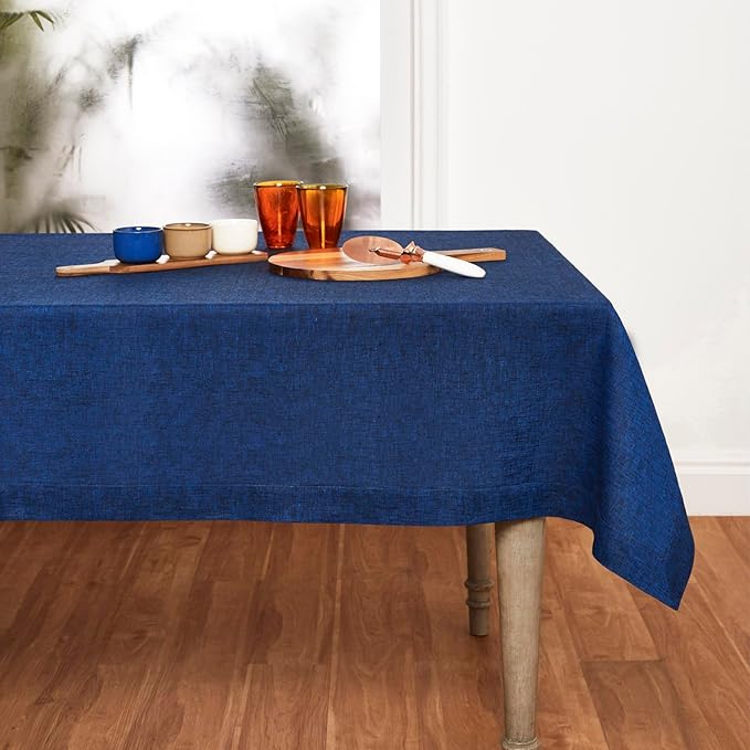 Solino Home Linen Tablecloth 60 x 90 Inch - 100% Pure Linen Royal Blue Table Cloth for Rectangular Tables - Athena, Machine Washable Cloth Tablecloth for Christmas, New Year