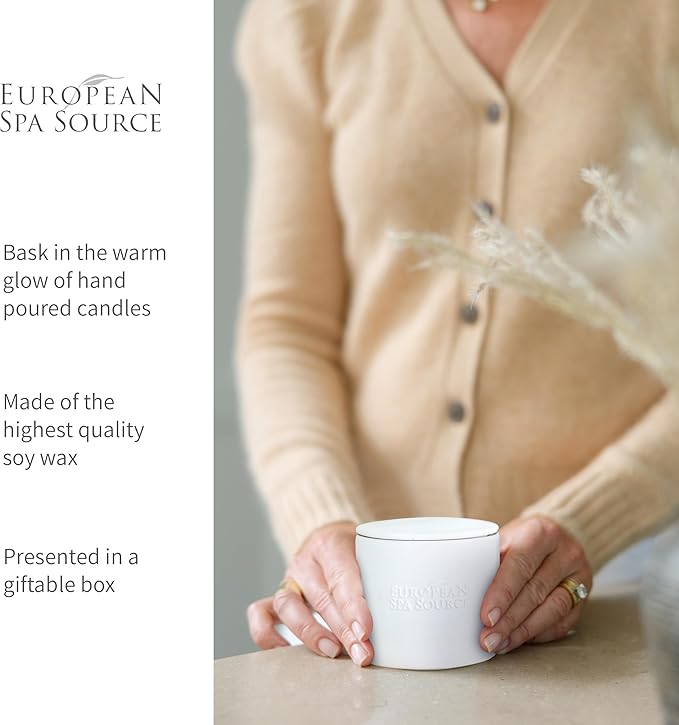 European Spa Source Jasmine Luxury Candle for Aromatherapy, Soy Wax Candle, Hand Poured, at Home Spa Experience Promoting Relaxation, 45 Hours of Burn Time