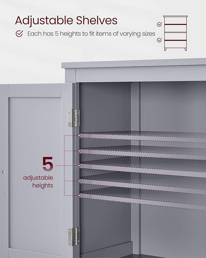 VASAGLE Floor Storage Cabinet, Freestanding Storage Unit with 4 Doors, Adjustable Shelves, 11.8 x 23.6 x 43.3 Inches, for Entryway, Bathroom, Dove Gray UBBC552P36V1
