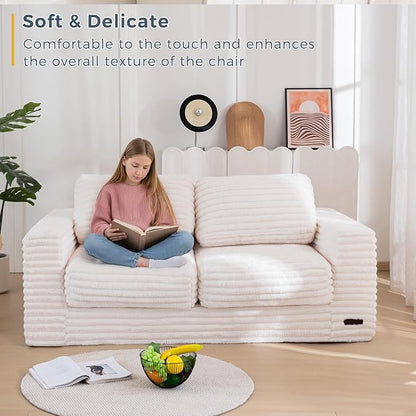 MAXYOYO Bean Bag Chair for Adults, Upholstered Loveseat Floor Sofa with Pillows and Armrests, Large Bean Bag Sofa Plush Couch for Bedroom Living Room, Beige