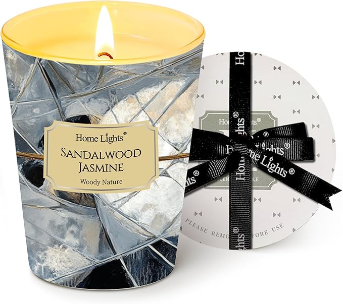 HomeLights Soy Wax Candles for Home Scented, 1-Wick Candles in Sandalwood Jasmine Scented, Industrial Chic Aromatherapy Candles Gift for Parties, Relaxing, 6.7oz