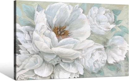 SEVEN WALL ARTS White Flower Canvas Wall Art Modern Blossom Floral Painting Large Abstract Pictures Landscape Print Framed Artwork for Living Room Bedroom Office Home Decor 36"x 24"