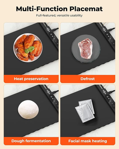 Electric Warming Mat for Food - Full Surface Fast Heating Silicone Tray with 3-Level Temperature, Auto-Off, Raised Feet for Table Protection, Versatile Warmer for Gatherings, Parties, Buffets
