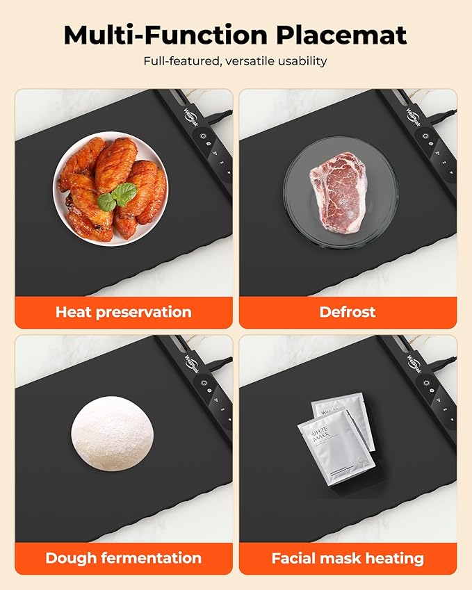 Electric Warming Mat for Food (2-Pack)-Full Surface Fast Heating Silicone Warmer Tray with 3-Level Temperature, Auto-Off, Raised Feet for Table Protection, for Gatherings,Parties,Home Buffet