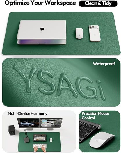 YSAGi Leather Desk Pad Protector, Office Desk Mat, Large Mouse Pad, Non-Slip PU Leather Desk Blotter, Laptop Desk Pad, Waterproof Desk Writing Pad for Office and Home (Jade Green, 23.6" x 13.8")