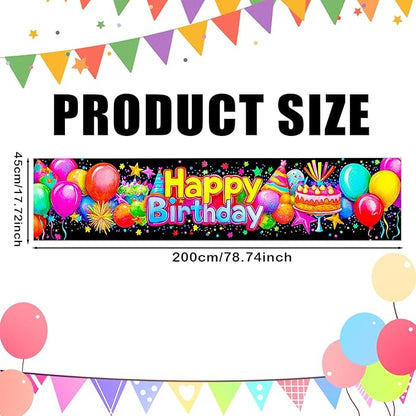Nuxovilar Happy Birthday Banner Decorations 17.72x78.74 Inch Colorful Party Theme - Polyester for Indoor Outdoor Birthday Party Decor