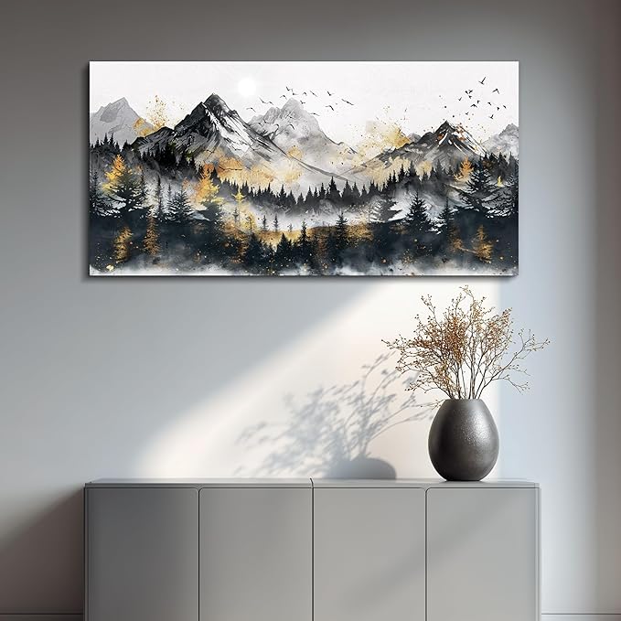 FUHAIHUA Large Wall Art For Living Room Canvas Wall Decor For Bedroom Forest Mountain Landscape Painting Office Mural Abstract Pictures Prints Artwork Aesthetic Family Room Decoration 24x48 In