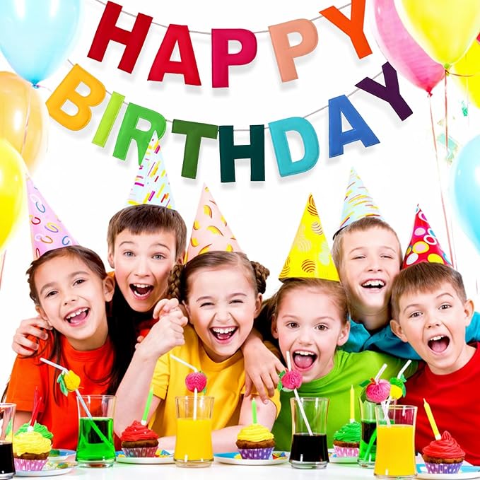 Felt Happy Birthday Garland Rainbow Banner Reusable Happy Birthday Sign Party Supply for Party Decor(Rainbow Color,Normal)