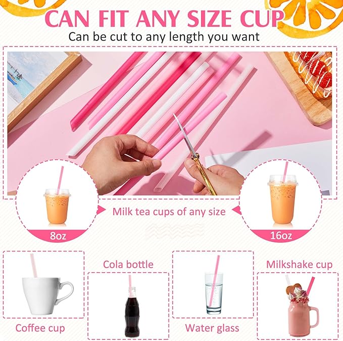 Tessco for you Jumbo Smoothie Straws Bulk Large Plastic Disposable Bubble Tea Straws Wide-Mouthed Individually Wrapped for Tall Homemade Milkshakes Drinking(9.84 Inch,Pink,600 Pcs)