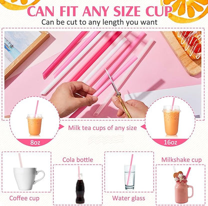 Tessco for you Jumbo Smoothie Straws Bulk Large Plastic Disposable Bubble Tea Straws Wide-Mouthed Individually Wrapped for Tall Homemade Milkshakes Drinking(9.84 Inch,Pink,600 Pcs)