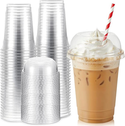 50 Set Clear Plastic Cups with Wide Dome Lids Dessert Cups with Large Hole Dome Lids Disposable Party Drink Mugs for Smoothies Iced Coffee Bubble Tea Slushies Parfaits, and More (12oz)