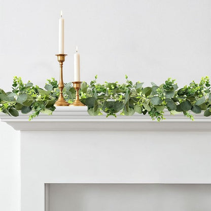 MAKHOT 2pcs Artificial Eucalyptus Garland, 5.9FT Greenery Garland Flower Spring Summer Green Garlands Vines Decoration, Fake Silver Dollar Eucalyptus Leaves Vines for Table Home Wedding Party Decor