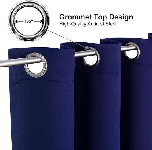 ChrisDowa Blackout Curtains 90 Inches Long for Living Room, Grommet Thermal Insulated Room Darkening Curtains for Bedroom (1 Panel Set, Navy Blue, 52W x 90L)