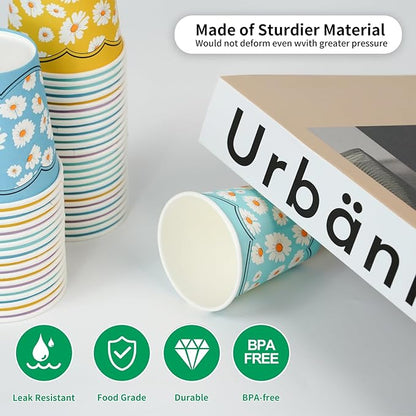 500 Pack 5oz Disposable Paper Cups, Colorful Small Mouthwash Cups, for Party, Picnics, Barbecues, Travel and Events, Daisy
