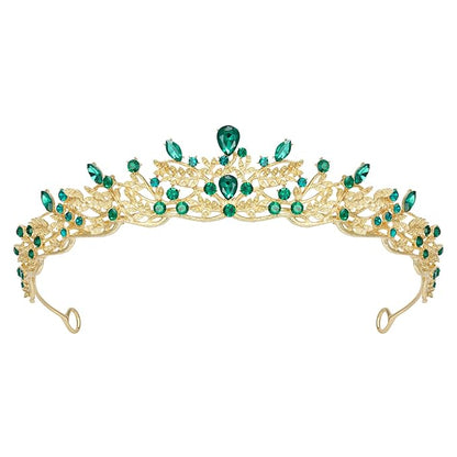 SWEETV Gold Princess Tiaras for Women Girls, Green Queen Crowns Tiaras Adult Headband for Bride Wedding Bridal Birthday Quinceanera Pageant Party Prom,Halloween Costume Cosplay Accessories