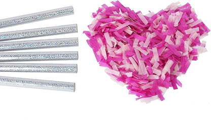 BATTIFE It's a Girl, 6Pack Gender Reveal Confetti Sticks, Tissue Paper Confetti Flick Flutter Wands for Baby Girl Shower, Wedding, Birthday Party Supplies Decoration, Shoot Poppers, 14inch Pink