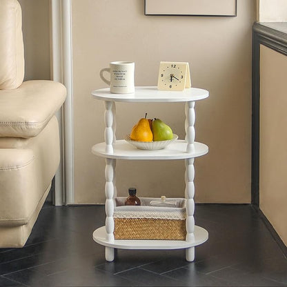 MaxSmeo White Side Table, 3-Tier Small Oval End Table, Modern Night Stand Wood Accent Table for Living Room, Bedroom, White