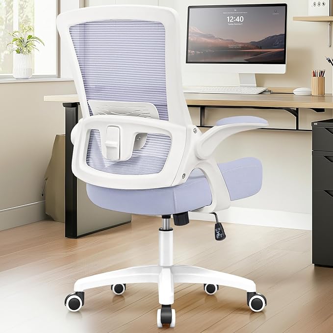 NEO Chair Office Desk Chair Computer High Back Mesh Gaming Seat with Ergonomic Adjustable Comfy Flip-up Armrests Lumbar Support Height for Home (Purple)