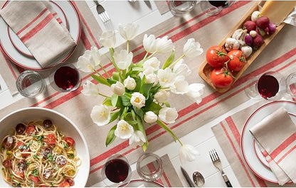 Solino Home Linen Table Runner 48 Inches - 100% Pure Linen Red and Natural French Stripe Table Runner 14 x 48 Inch Ideal for Dresser and Coffee Tables - Fall, Winter, Christmas, New Year
