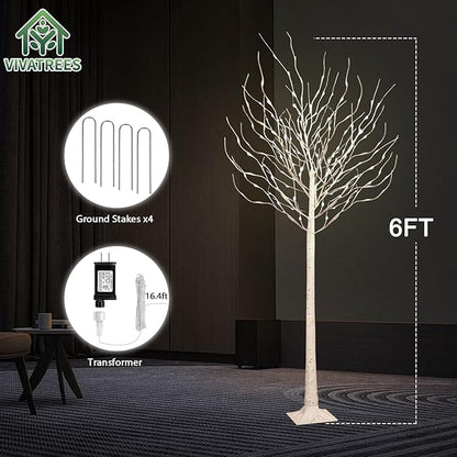 LED Birch Tree Lights, 6ft Trees with Warm White Lights, Outdoor Indoor Christmas Wedding Party Decor