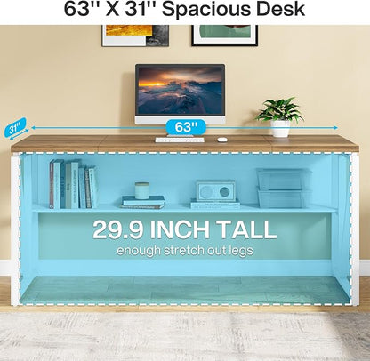 Tribesigns L Shaped Desk with Drawer,63" Executive Computer Desk and lateral File Cabinet, 2 Piece Home Office Furniture for Hanging File, Cabinet with Doors